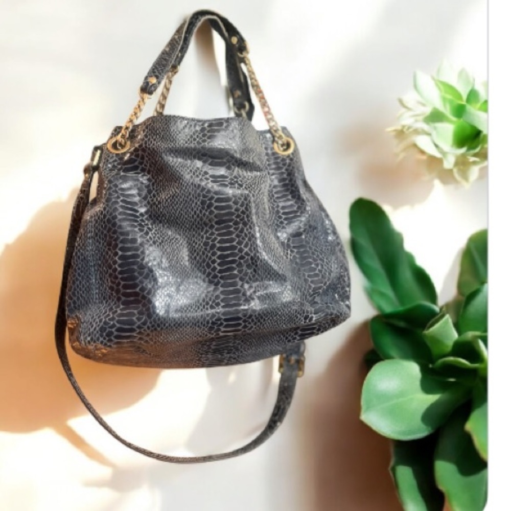 Michael Kors Jet Set Blue Python Embossed Leather… - image 1